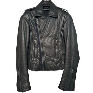 Balenciaga.Leather Dark Grey Leather Moto Biker Jacket size FR 38 Side Zip